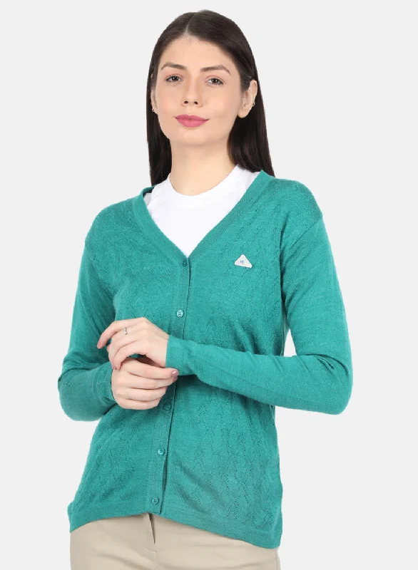 Retro SweatersWomen Green Self Design Cardigan