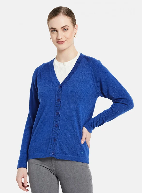 Flannel-Lined SweatersWomen Blue Solid Cardigan