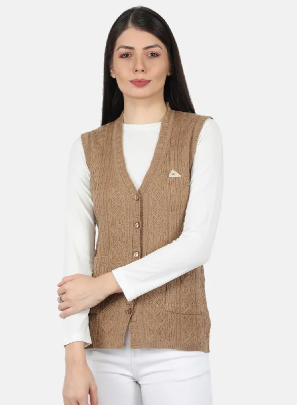 Patterned Cashmere SweatersWomen Beige Self Design Cardigan