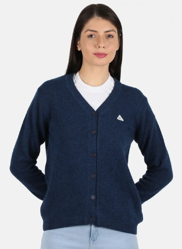 Fair Isle SweatersWomen Blue Solid Cardigan