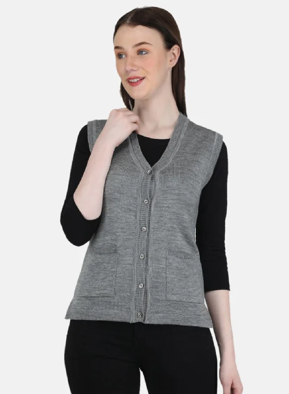 Chunky Men's SweatersWomen Grey Solid Cardigan