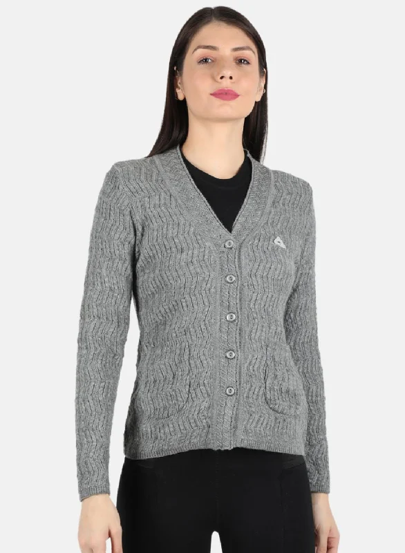 Discounted High-Quality Wool SweatersWomen Grey Self Design Cardigan