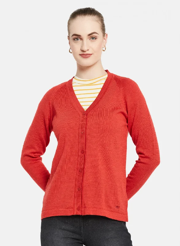 Dressy SweatersWomen Red Solid Cardigan