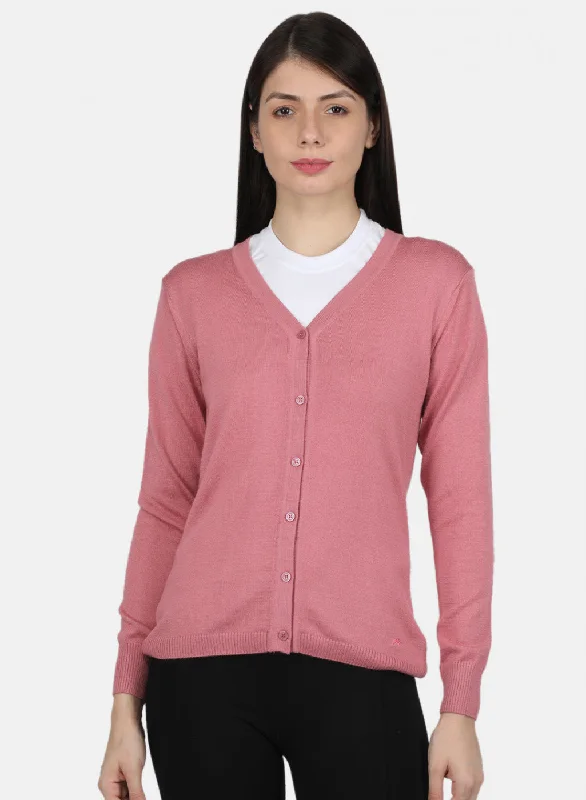 Affordable Women's SweatersWomen Pink Solid Cardigan