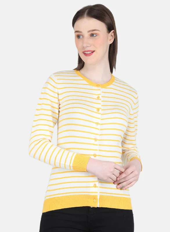 Plus-Size SweatersWomen Yellow Self Design Cardigan