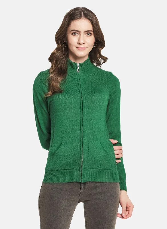 Retro SweatersWomen Green Solid Cardigan