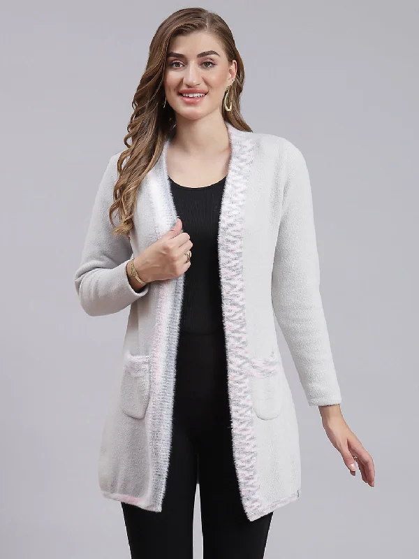 Quick-Dry Wool SweatersWomen Grey Self Design Wool blend Cardigan