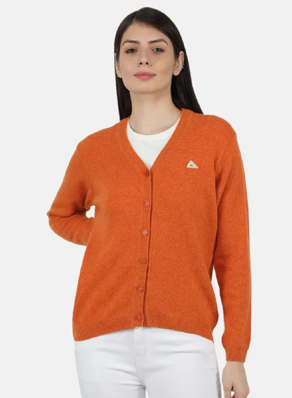 Wool SweatersWomen Orange Solid Cardigan