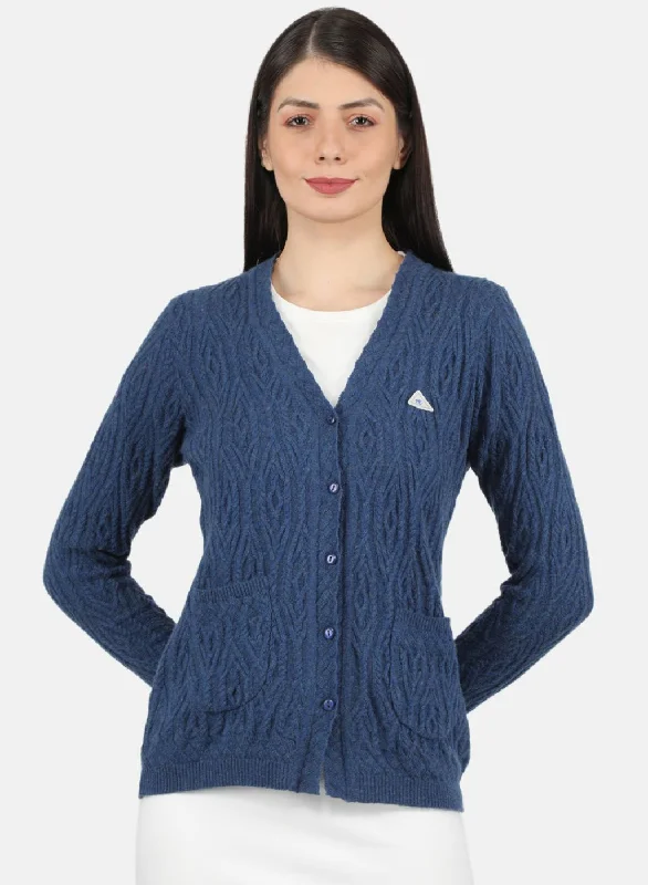 Comfortable Dressy SweatersWomen Blue Self Design Cardigan